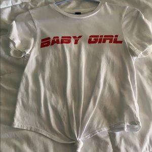 Small white tied T-shirt with baby girl script